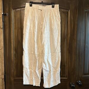Straight Leg Striped Linen Trousers